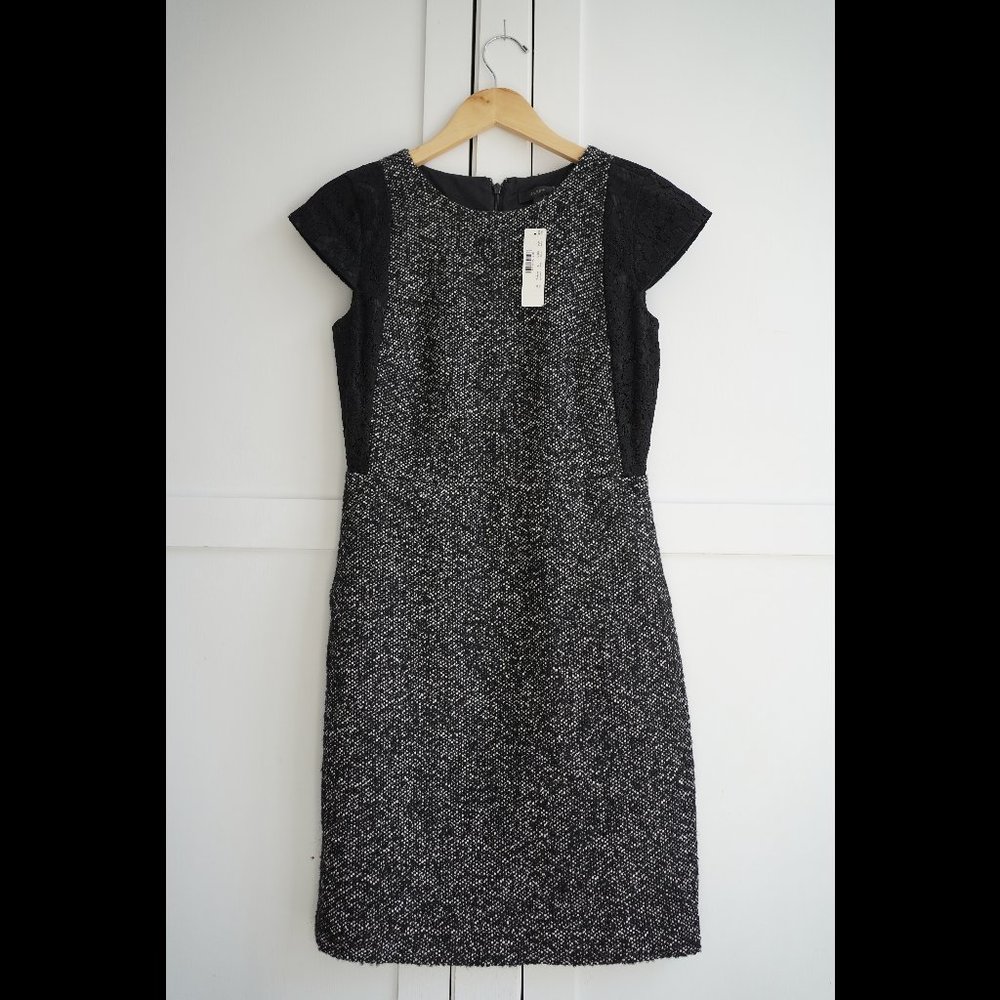 NWT J. Crew Tweed Sheath Dress with Lace, Size 00